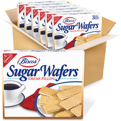 NABISCO Biscos creme filled wafers box front, ideal snack with coffee.