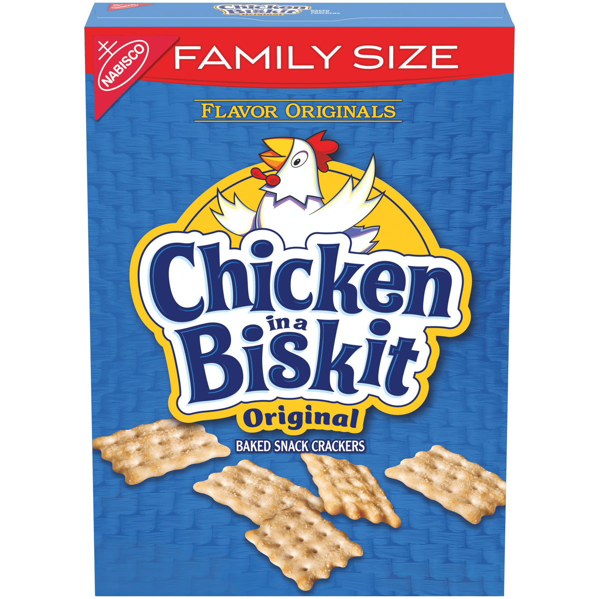 NABISCO CHICKEN IN A BISKIT box, crispy crackers ready for family snacking.