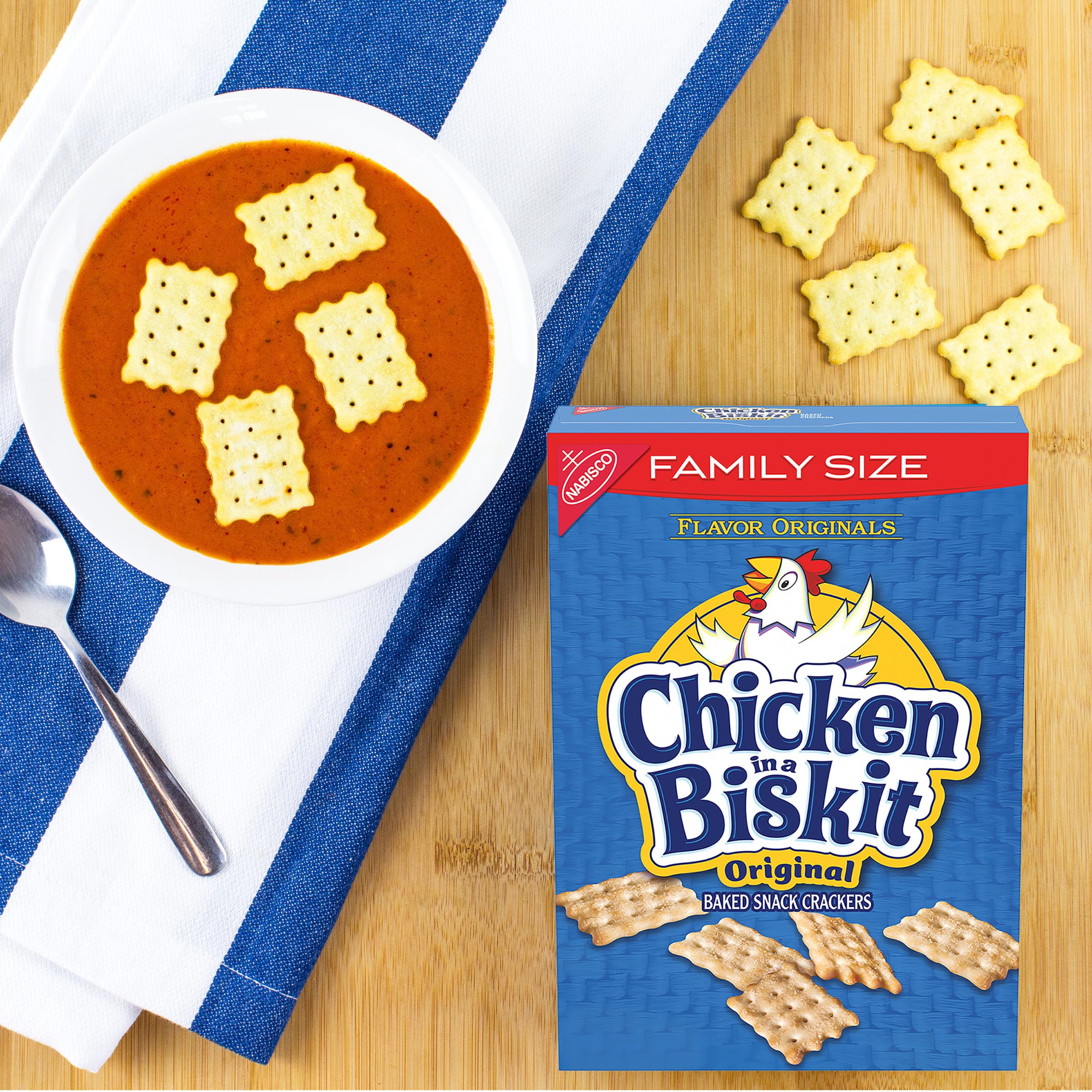 NABISCO CHICKEN IN A BISKIT in pantry display, keeps crackers fresh and ready.