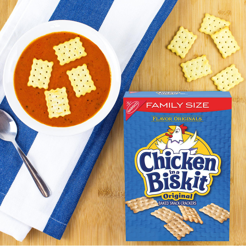 NABISCO CHICKEN IN A BISKIT in pantry display, keeps crackers fresh and ready.