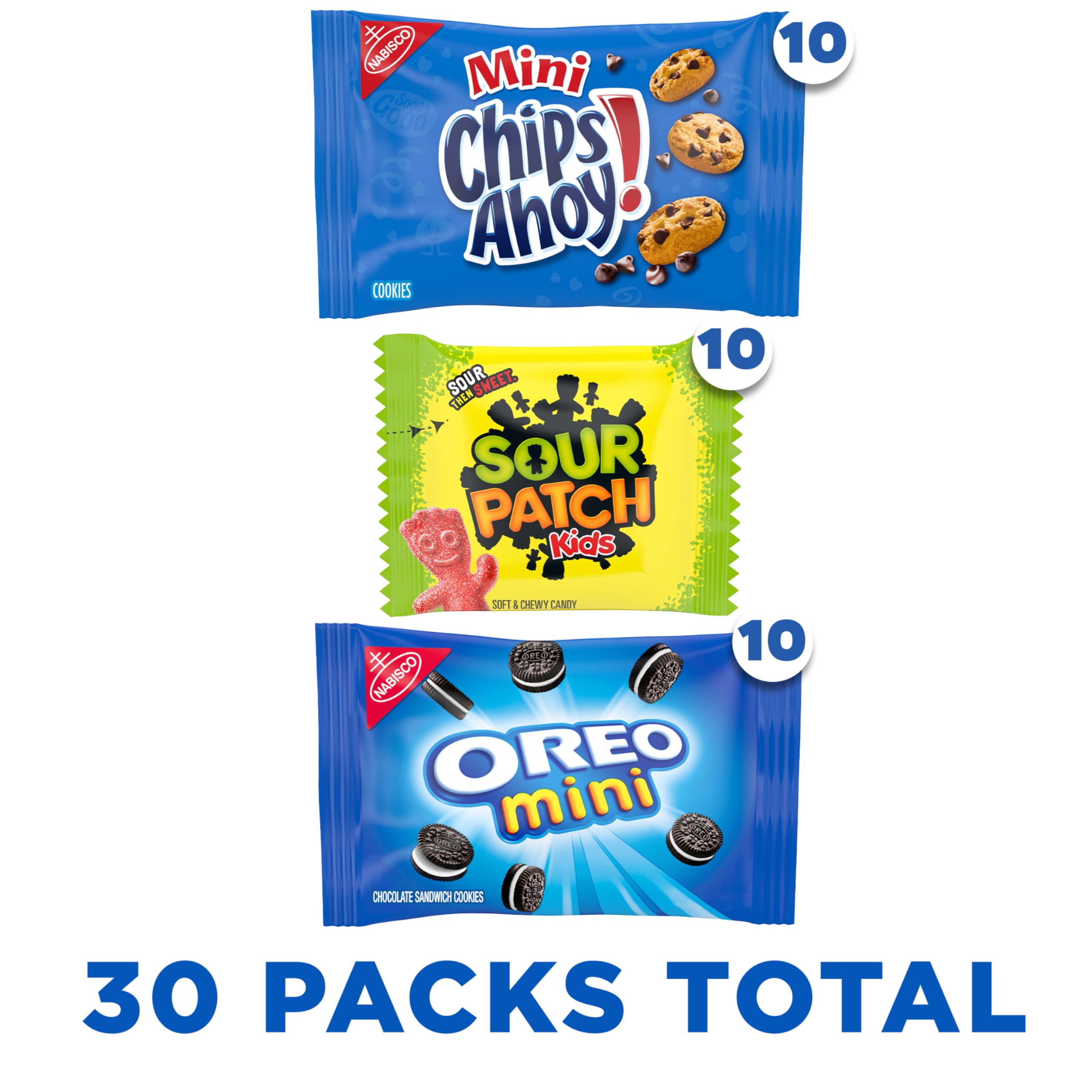 Nabisco 30-count snack-pack variety for easy pantry organization.