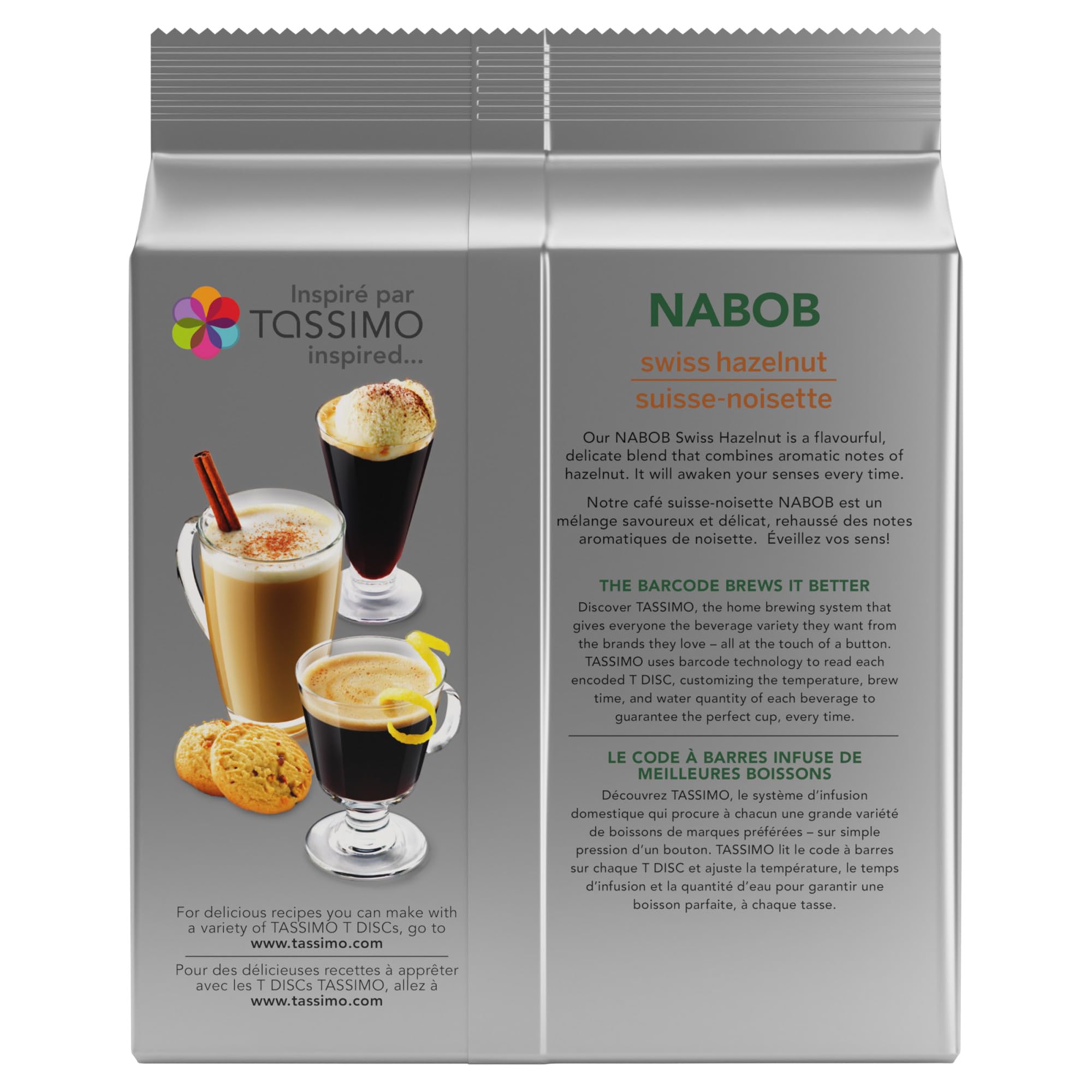 Nabob branding on packaging with hazelnut flavor notes for morning rituals.