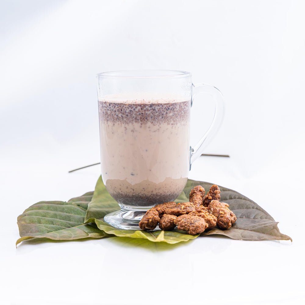 Nahuatl cacao beans snack-ready, plant-based energy boost in a small pack.