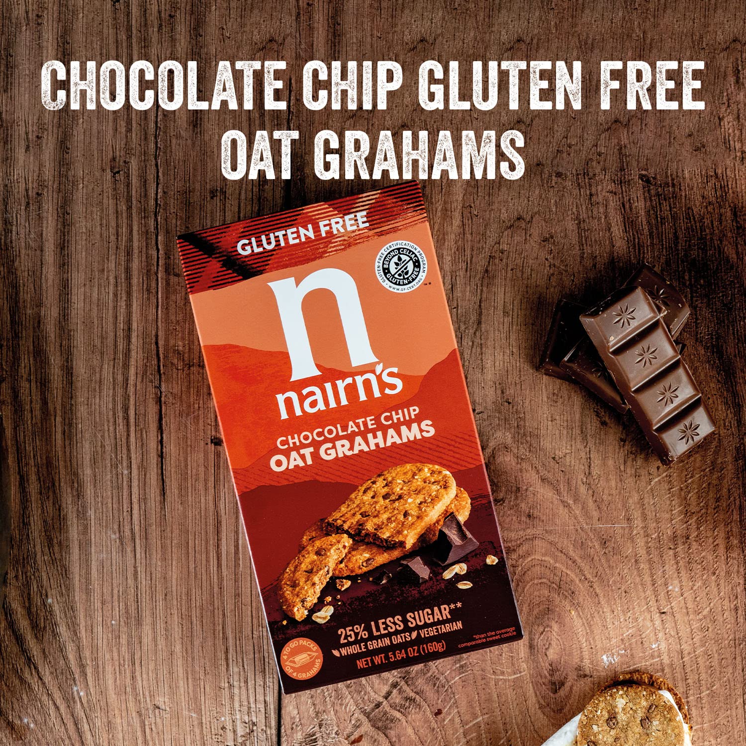 Nairn's gluten-free chocolate chip oat grahams as a morning breakfast snack