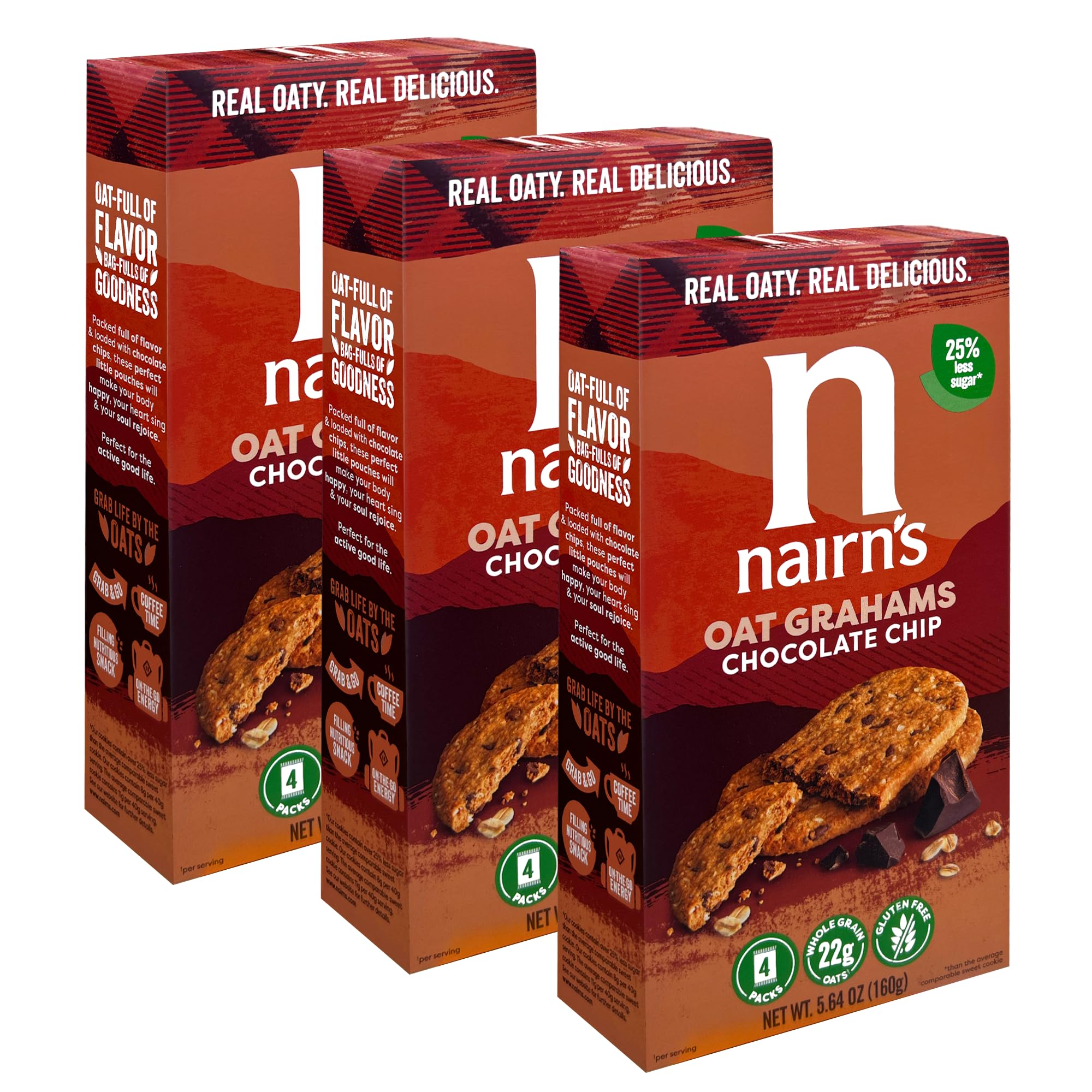 Nairn's gluten-free chocolate chip oat grahams in packaging for easy storage and travel
