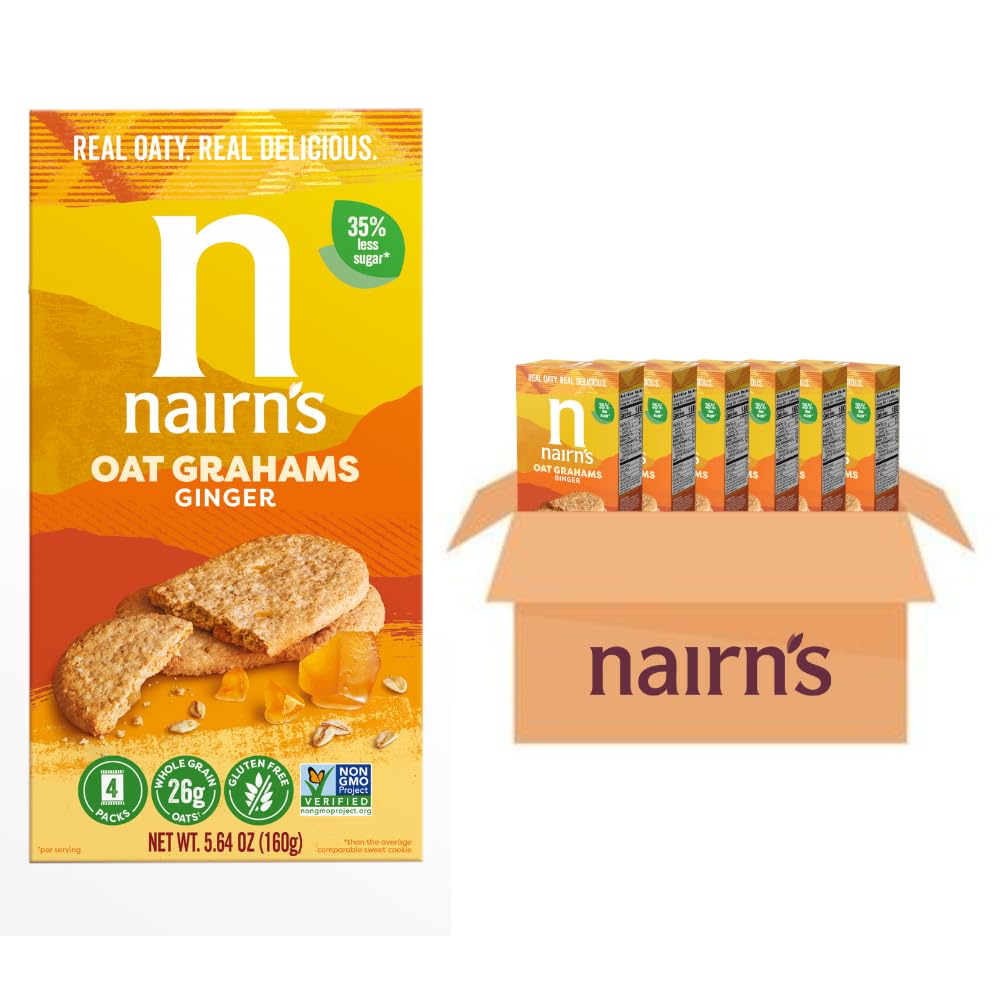 Nairn's stem ginger grahams packfront for convenient on-the-go snacking