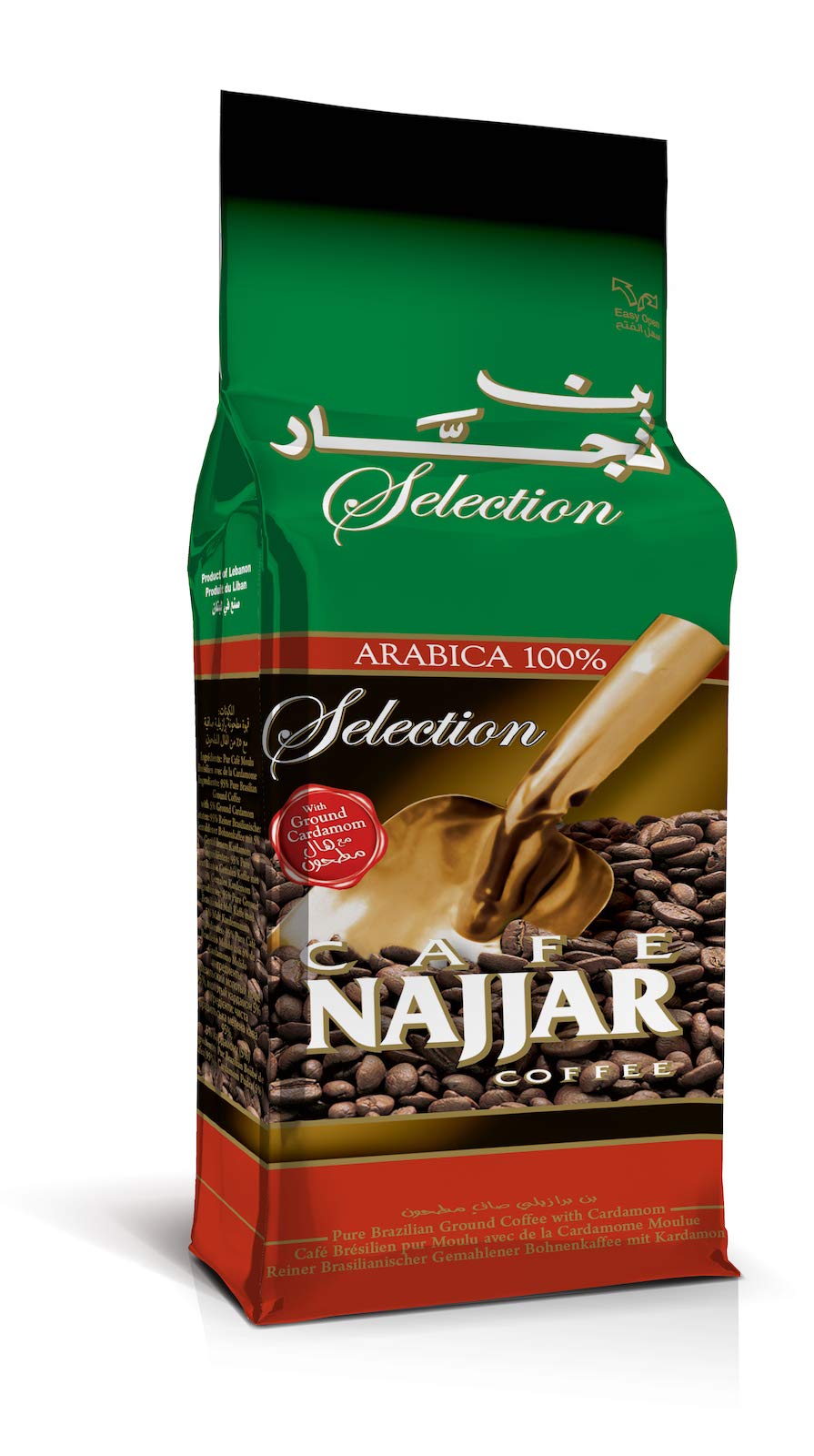 Najjar Café Turkish Coffee with Cardamom bag highlighting premium aroma.
