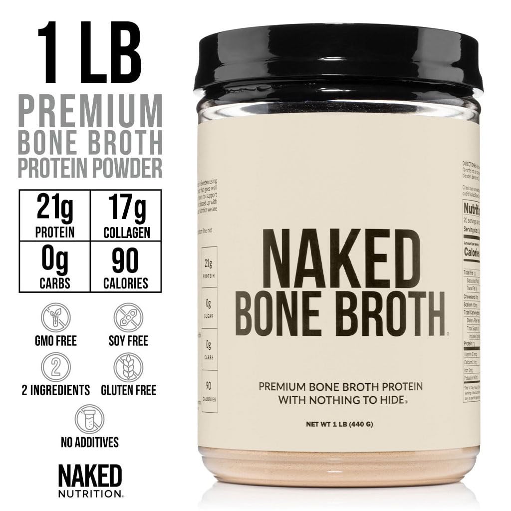 NAKED Bone Broth powder being stirred into a hot beverage for savory versatility.