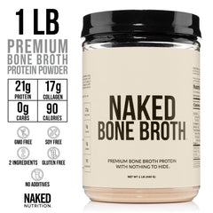 NAKED Bone Broth powder being stirred into a hot beverage for savory versatility.