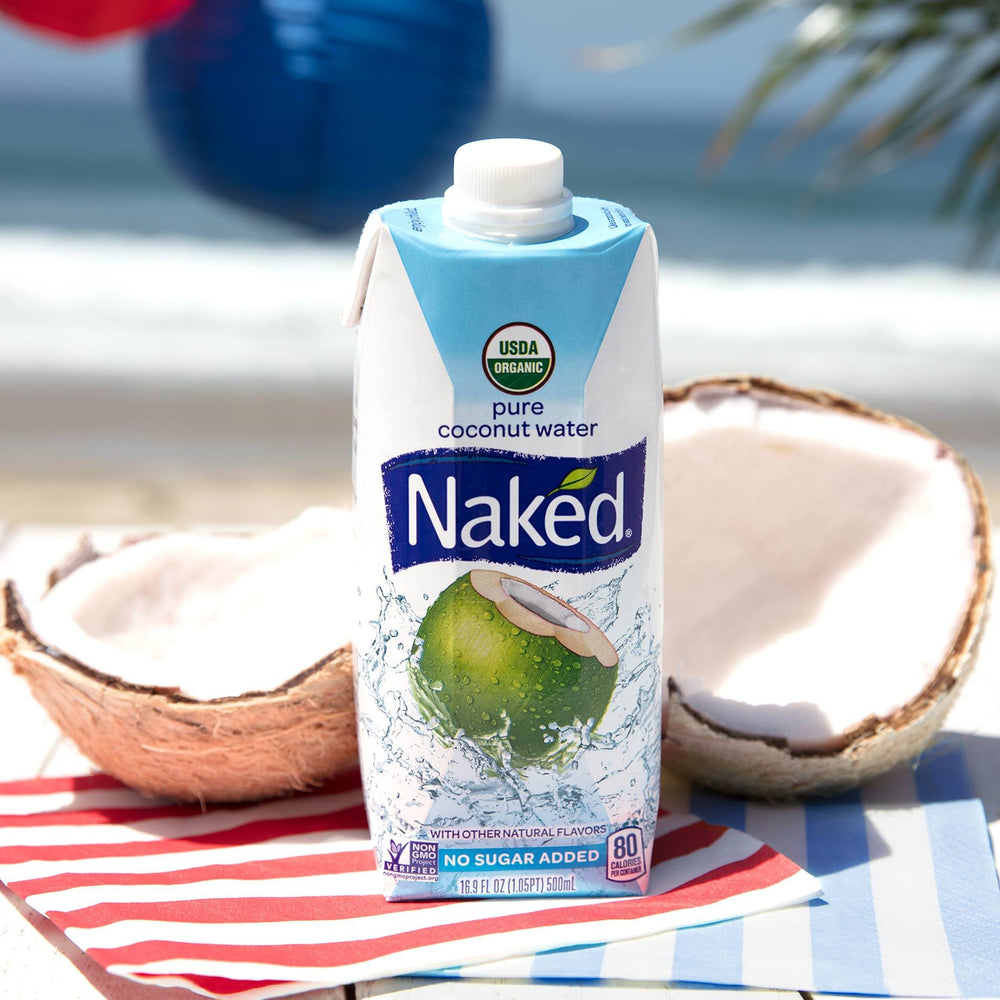 No added sugar label on Naked Coconut Water for a clean hydration option