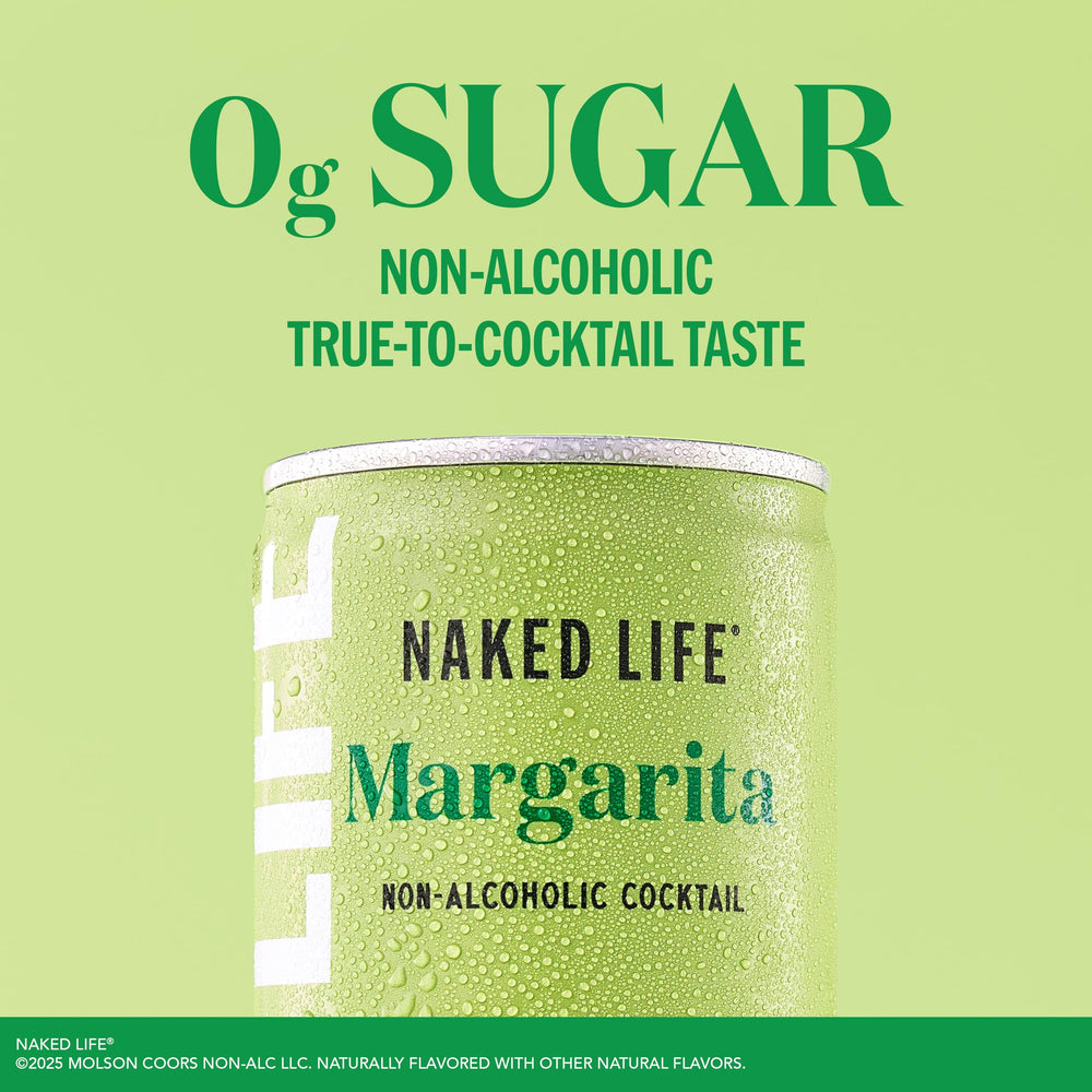 Naked Life Margarita bottle and glasses suggest ready-to-drink enjoyment with friends