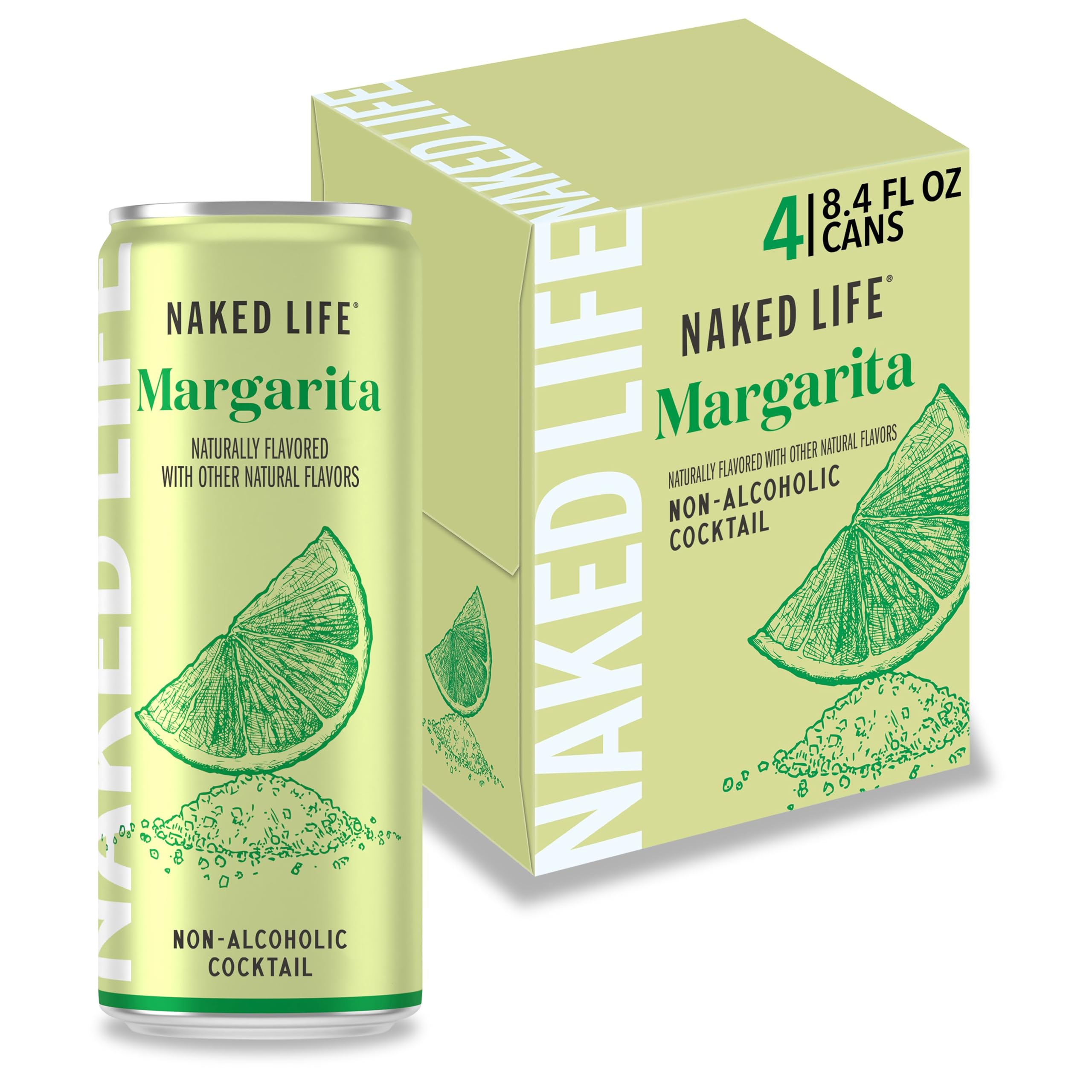 Naked Life Margarita can on ice highlights zero sugar and low calories