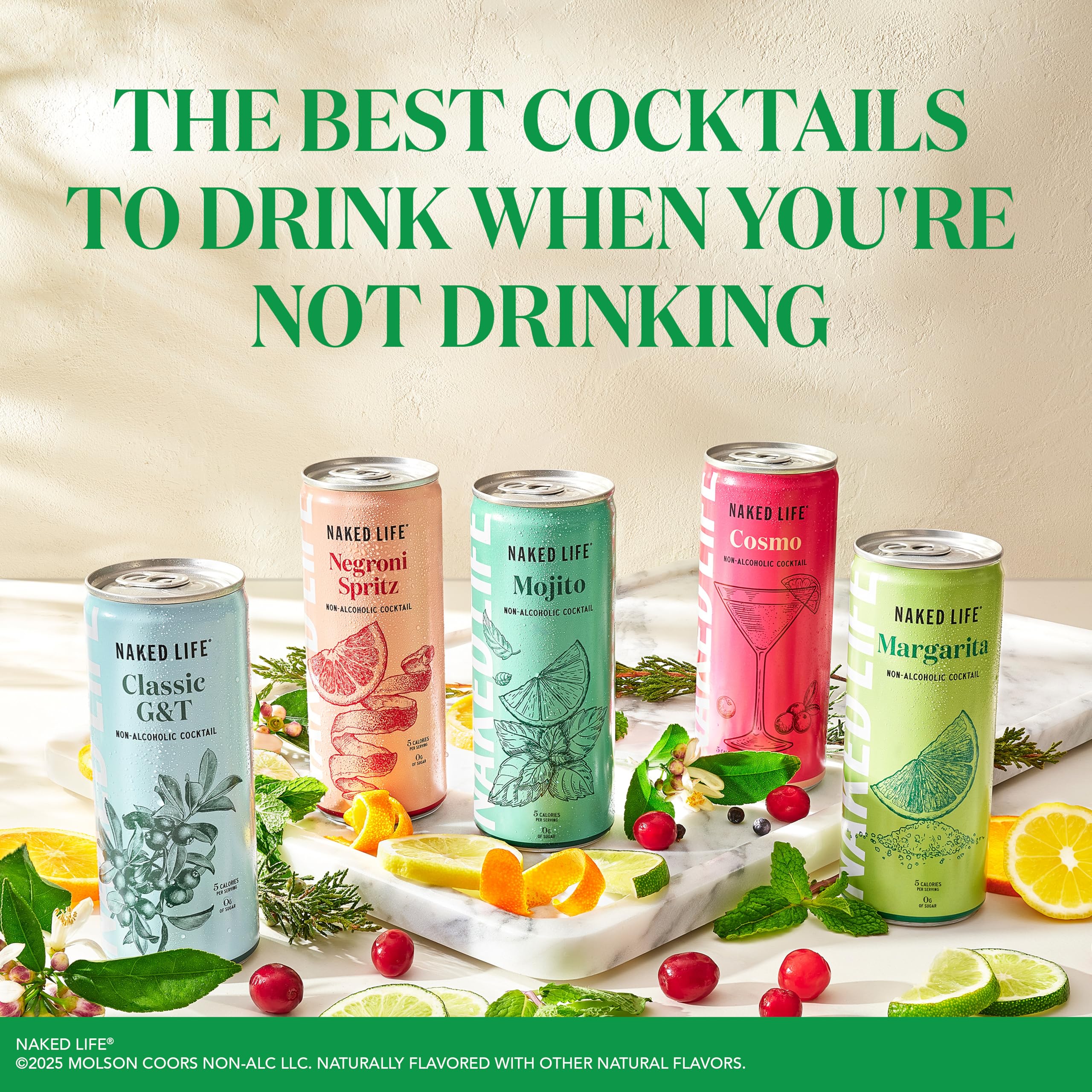 Naked Life Margarita cucumber garnish display suggests customizable, light garnish ideas