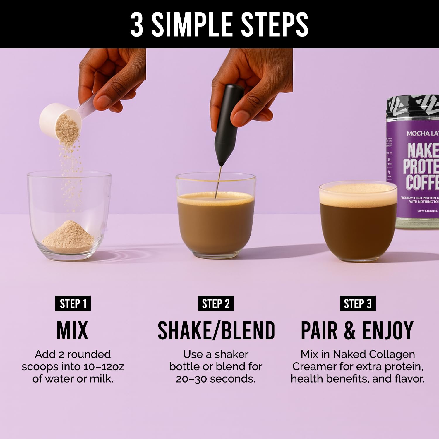 NAKED Mocha Latte Protein Coffee caffeine boost for focus and alertness.