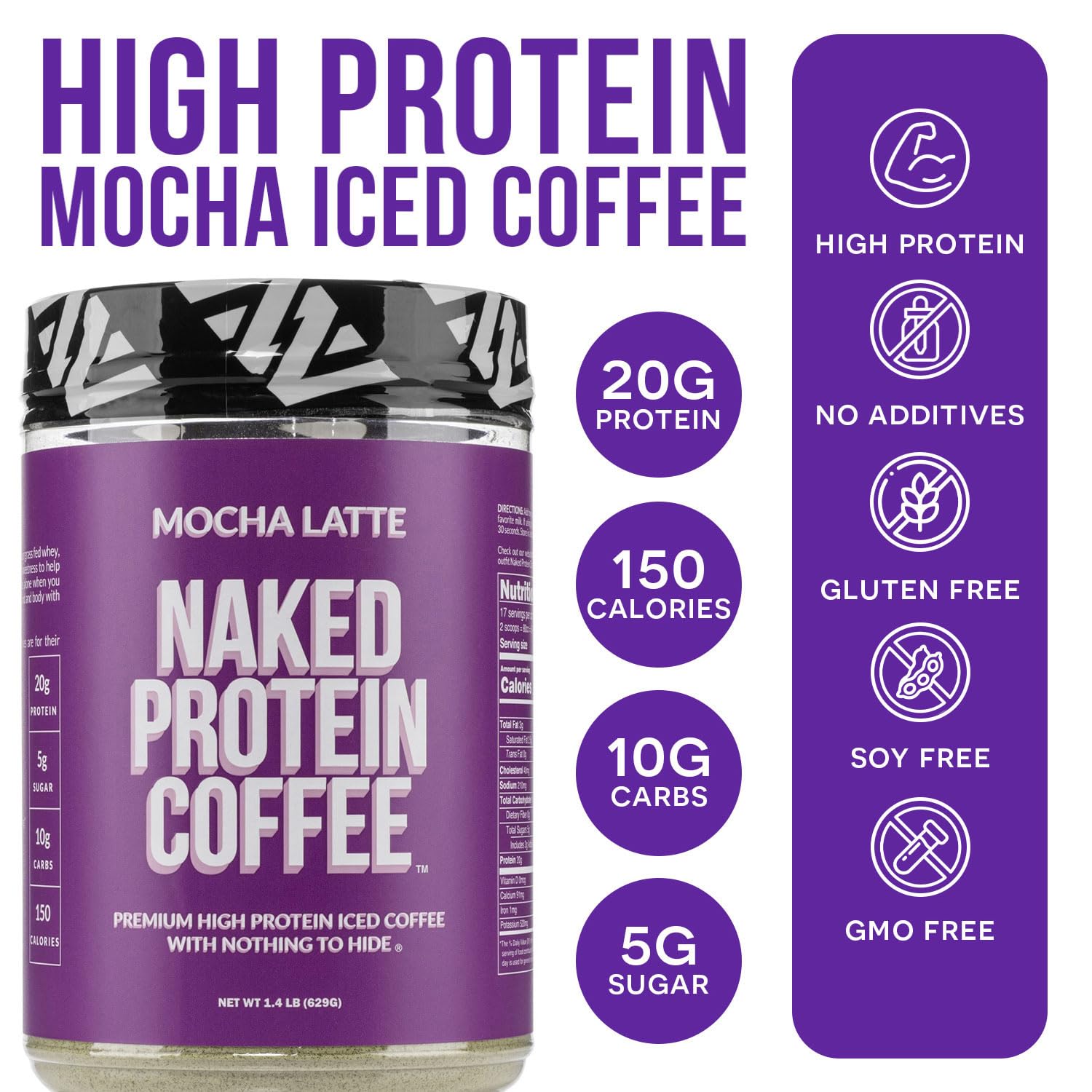 NAKED Mocha Latte Protein Coffee foam-top image with rich crema and texture.