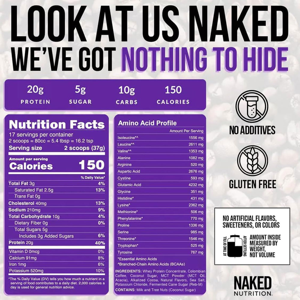 NAKED Mocha Latte Protein Coffee iced glass showing a refreshing mocha flavor.