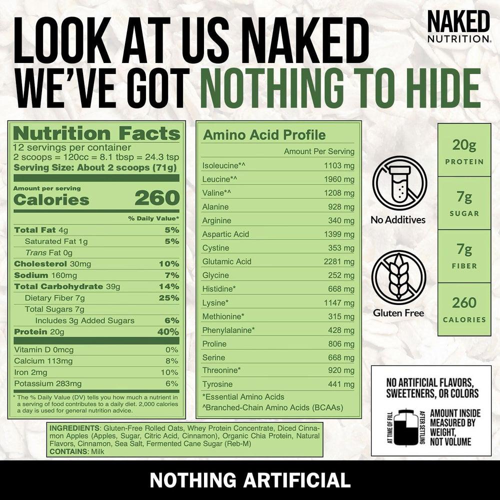 Naked Oats Apple Cinnamon 20g whey protein bottle for shakes
