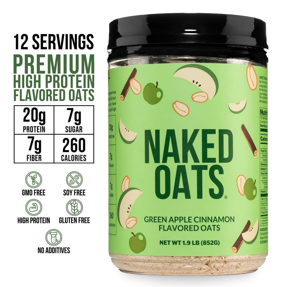 NAKED Oats Apple Cinnamon with 20g whey protein for sustained energy.