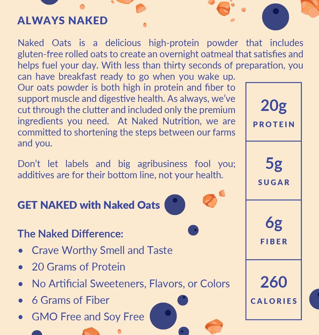 Close-up of gluten-free oats, blueberries, and chia protein in NAKED Oats.