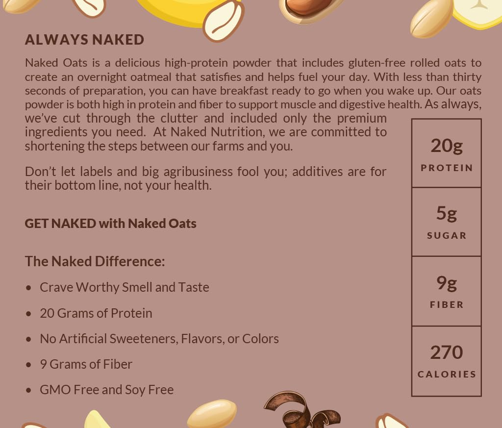 Naked Oats Chocolate PB Banana ingredients close-up highlighting gluten-free oats