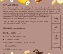 Naked Oats Chocolate PB Banana ingredients close-up highlighting gluten-free oats