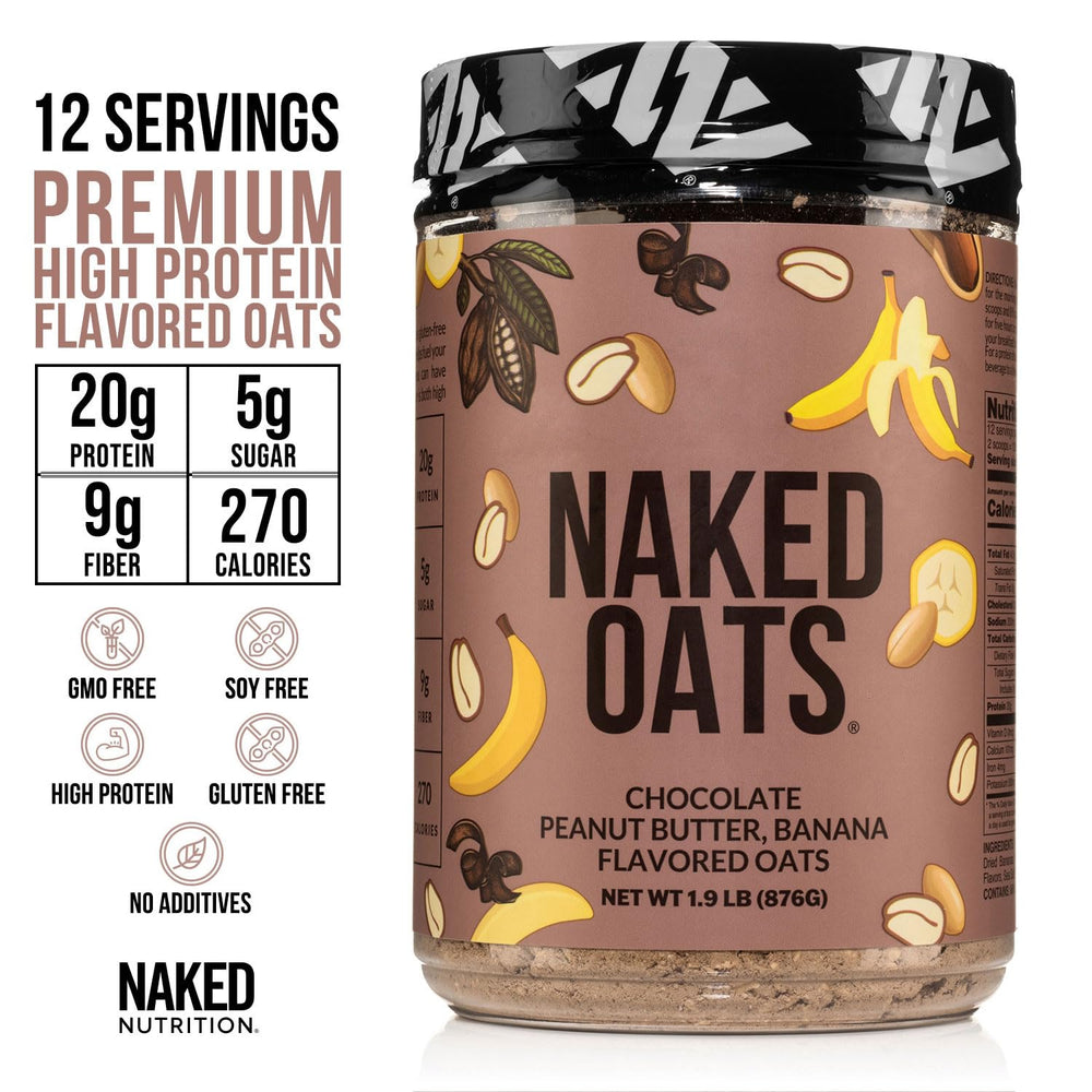 Naked Oats Chocolate PB Banana overnight oats mix for a quick breakfast shake
