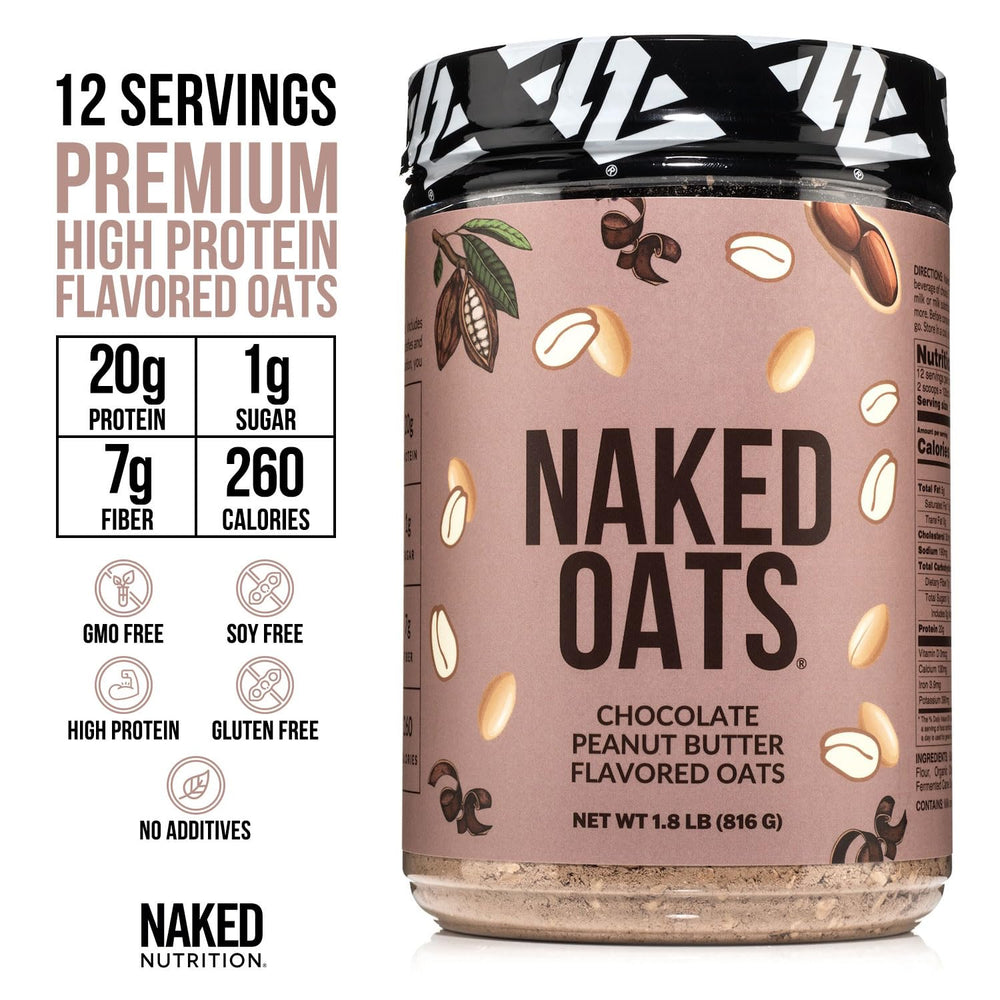 NAKED Oats Chocolate PB oats bowl ready for a quick morning meal.