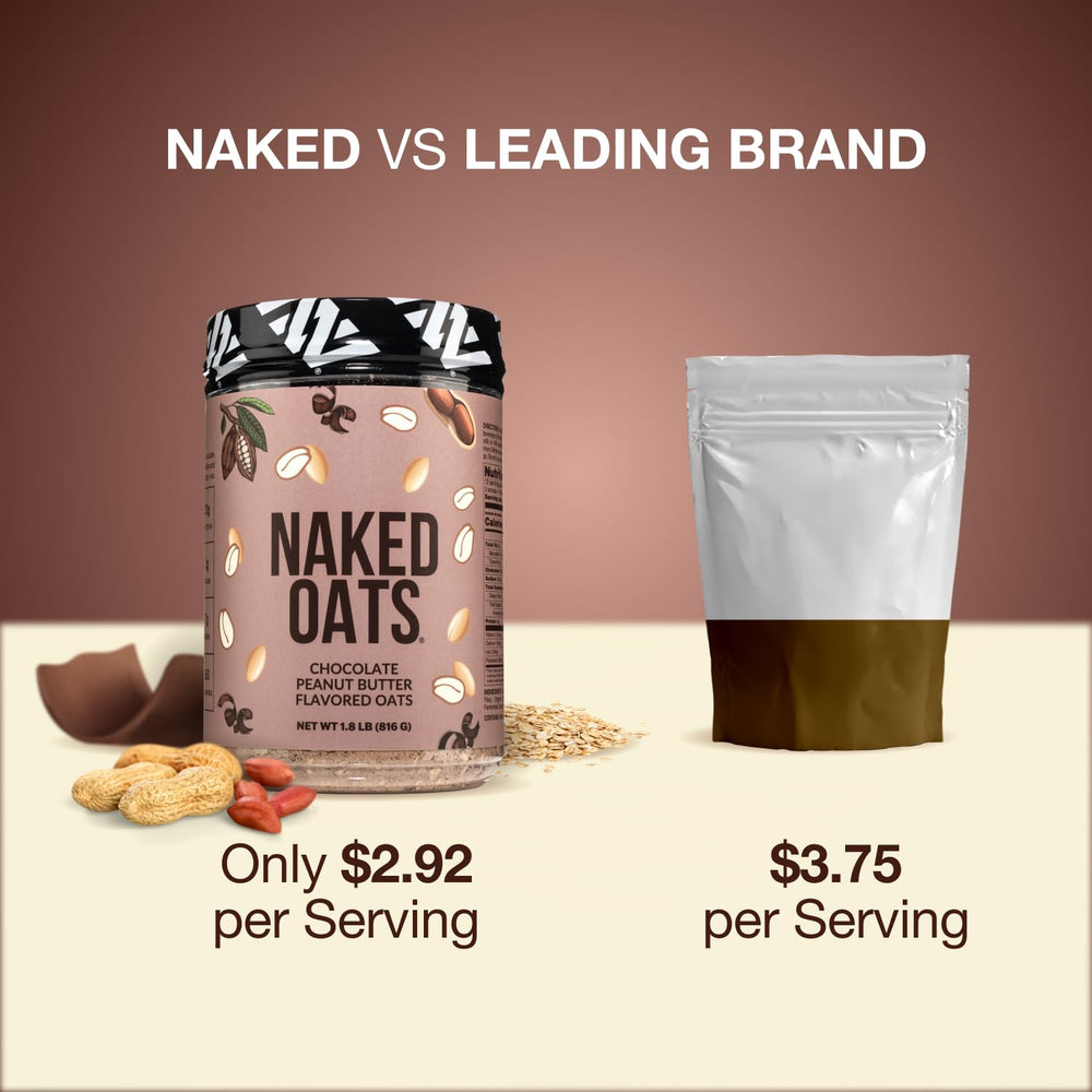 NAKED Oats Chocolate PB packaging shows gluten-free and non-GMO labels.
