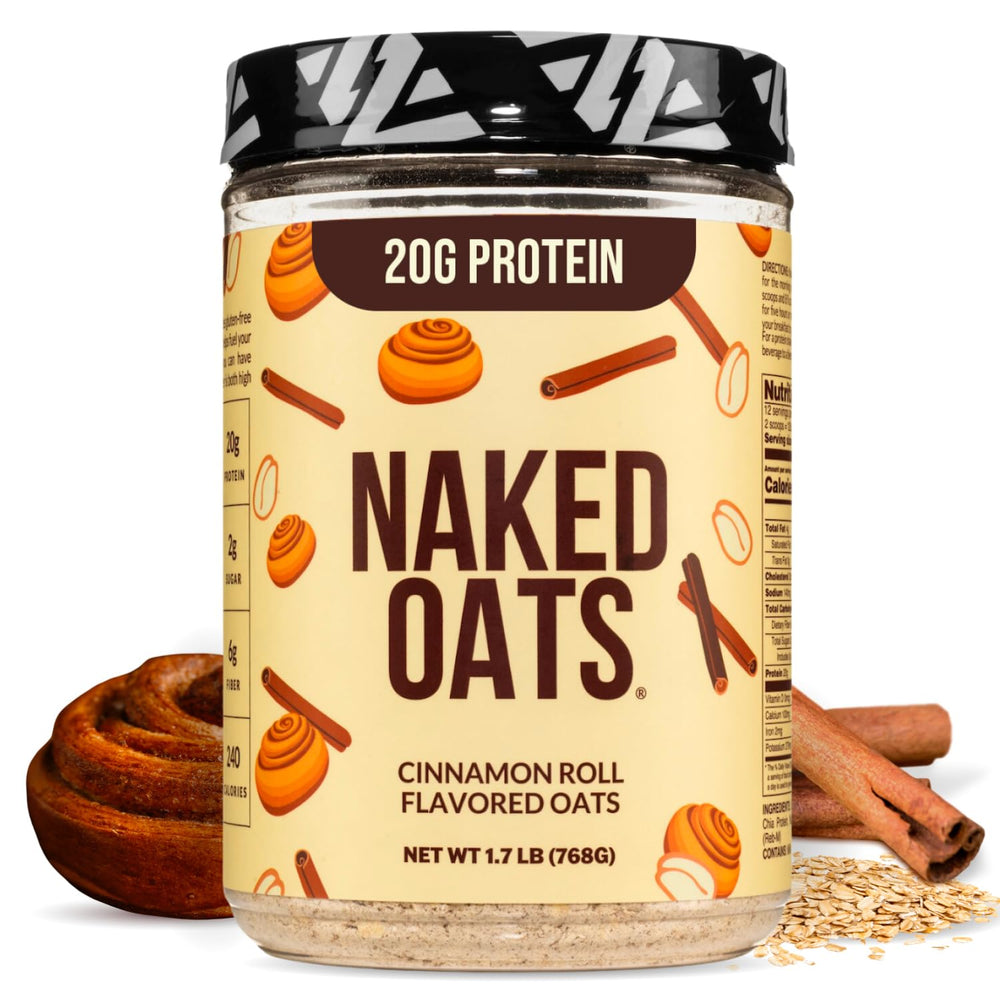 NAKED Oats Cinnamon Overnight Oats pack for a quick high-protein breakfast.