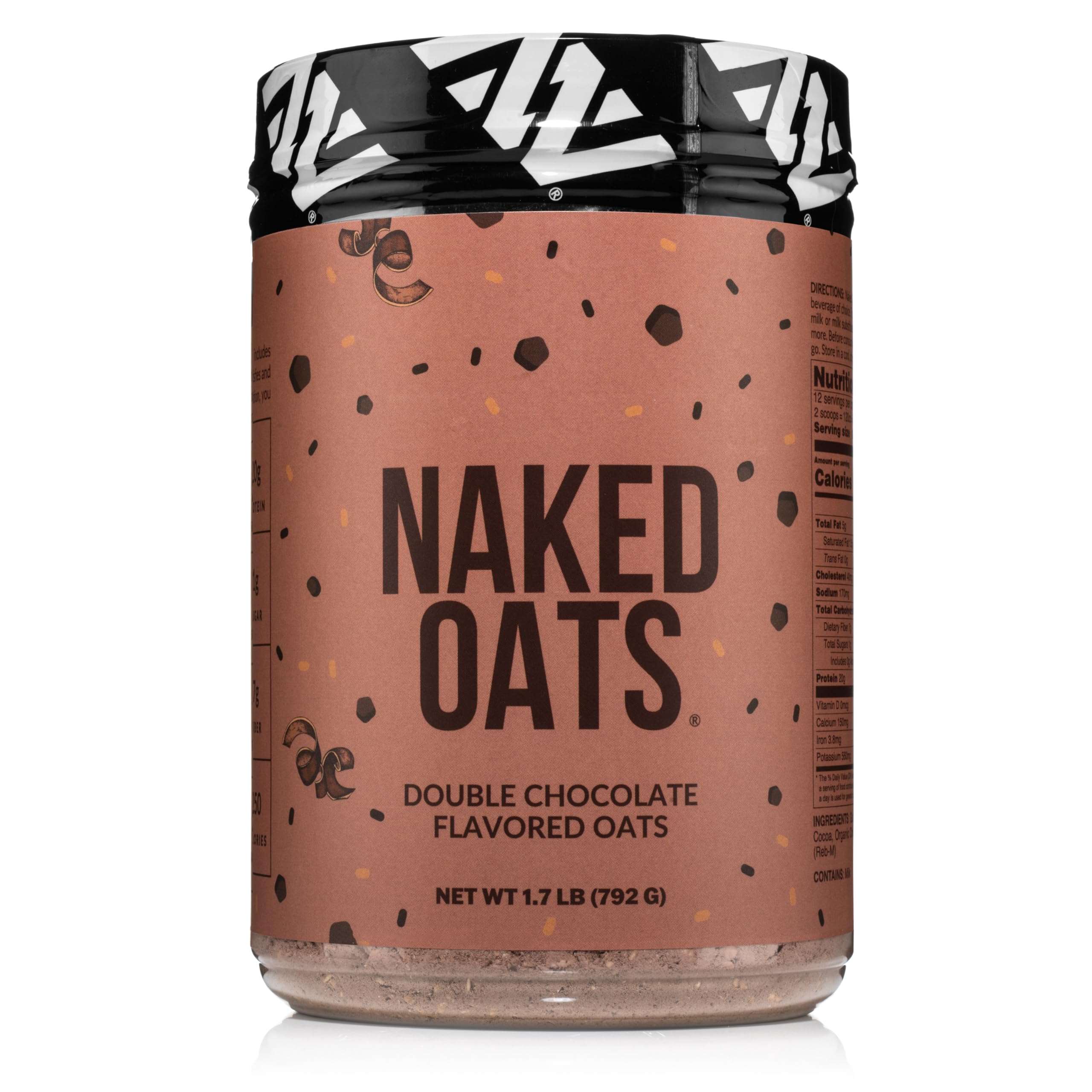 NAKED OATS Double Chocolate pack shot highlights a high-protein breakfast option.