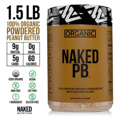 NAKED Organic Powdered Peanut Butter texture close-up shows fine, smooth grind.