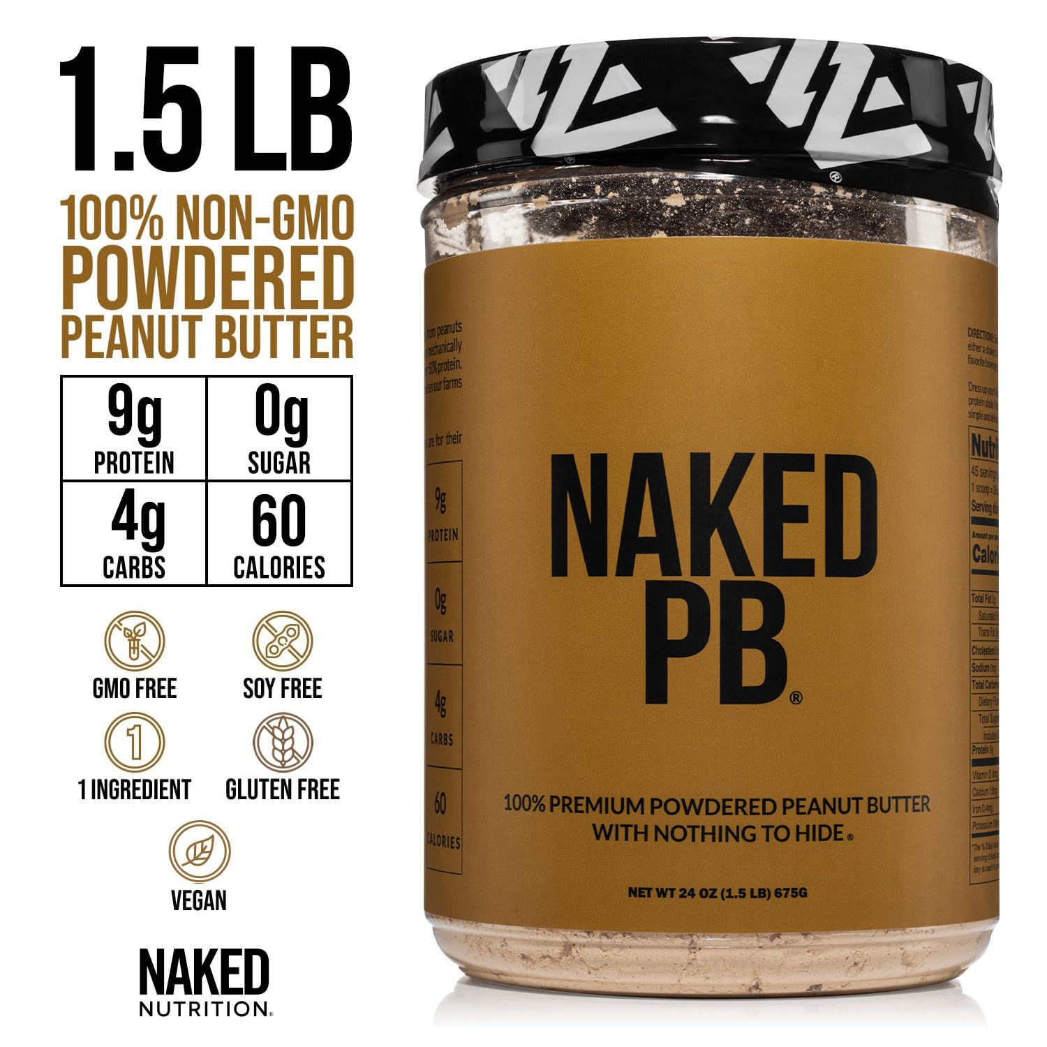 Naked PB label shows no additives, emphasizing purity