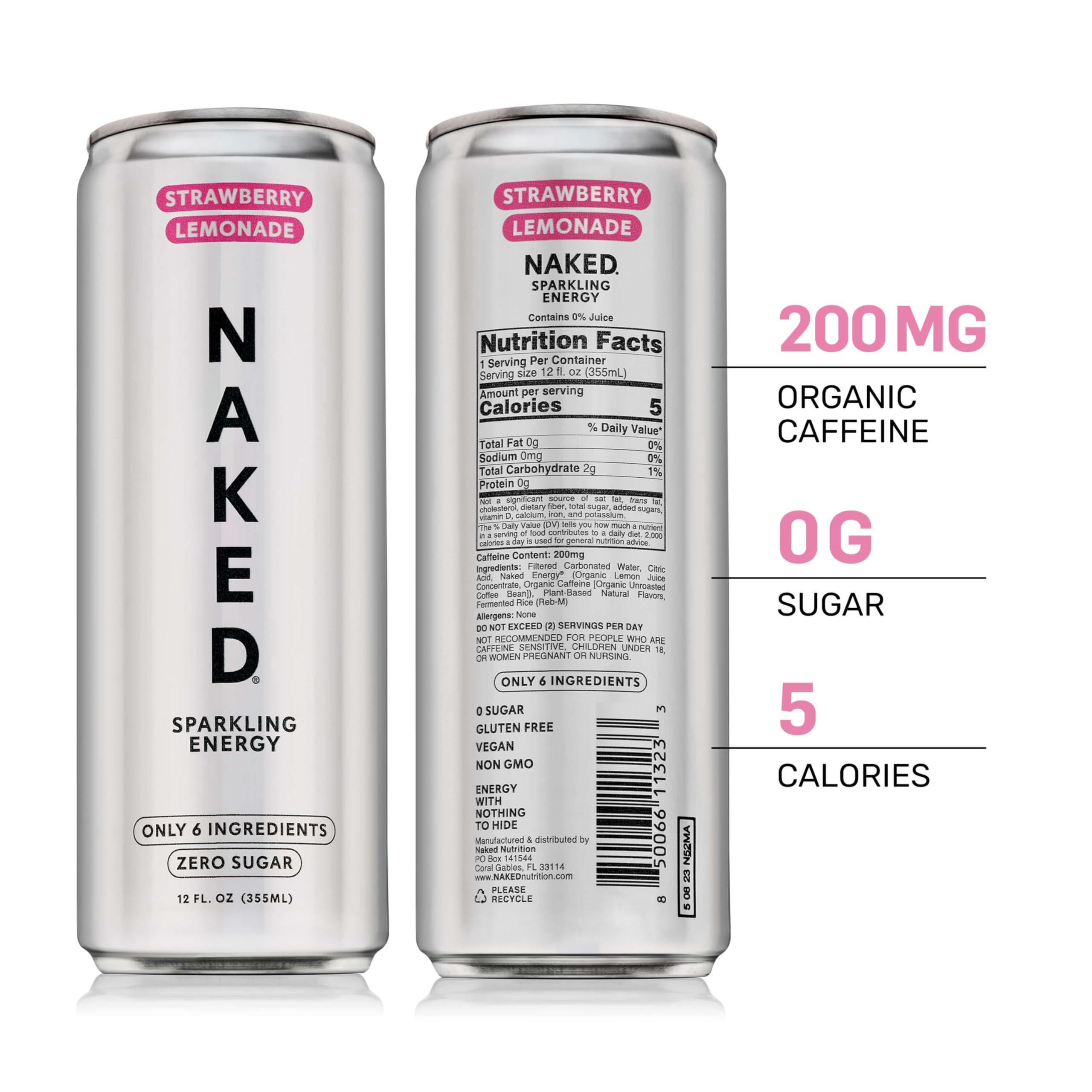 NAKED Sparkling Energy Drink organic caffeine pour showcases smooth lift without jitters