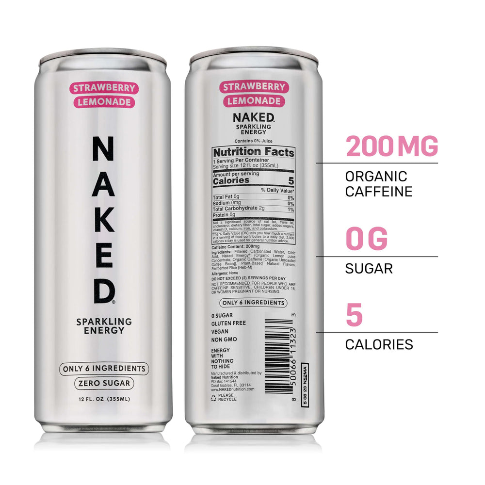 NAKED Sparkling Energy Drink organic caffeine pour showcases smooth lift without jitters