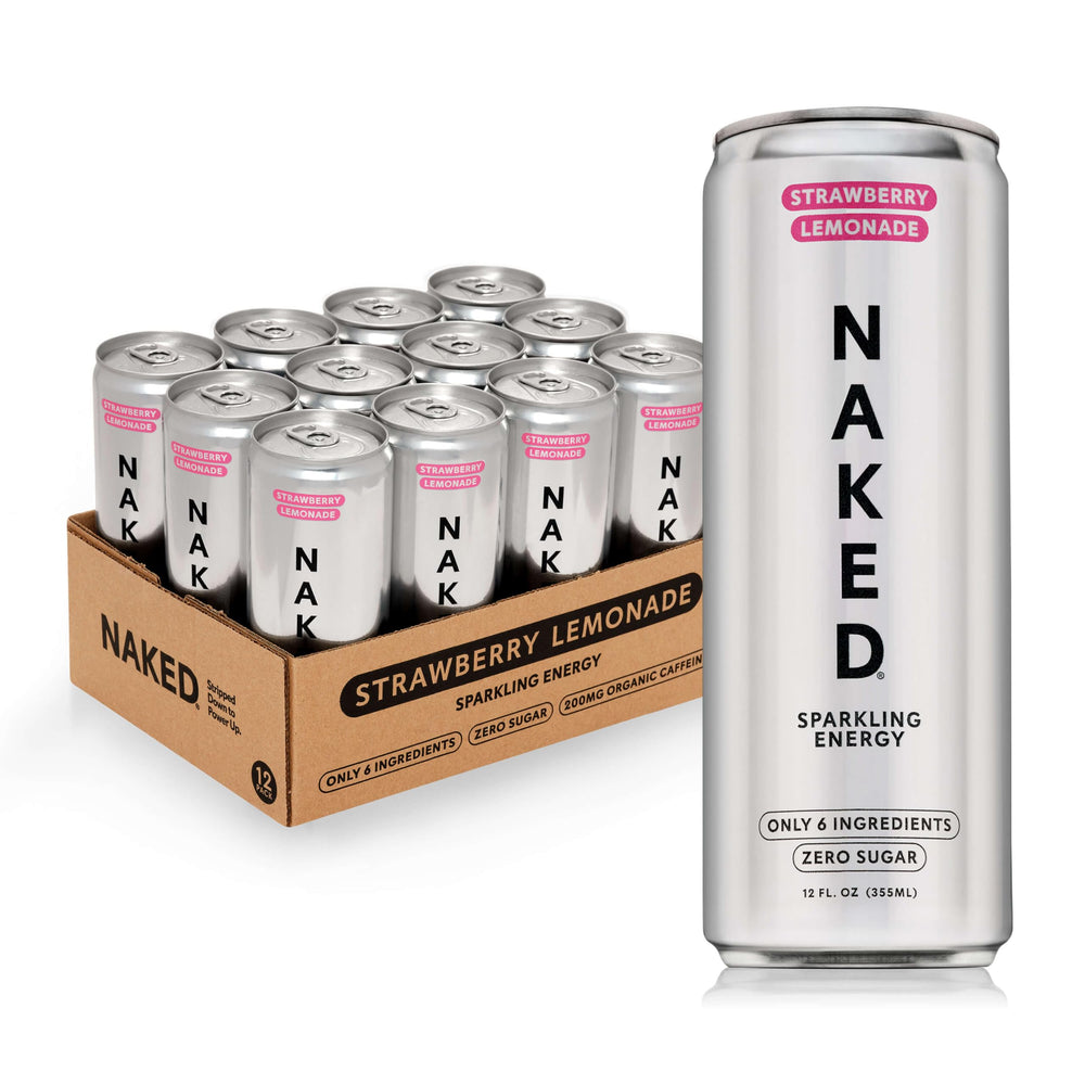 NAKED Sparkling Energy Drink strawberry lemonade can boosts focus during workouts