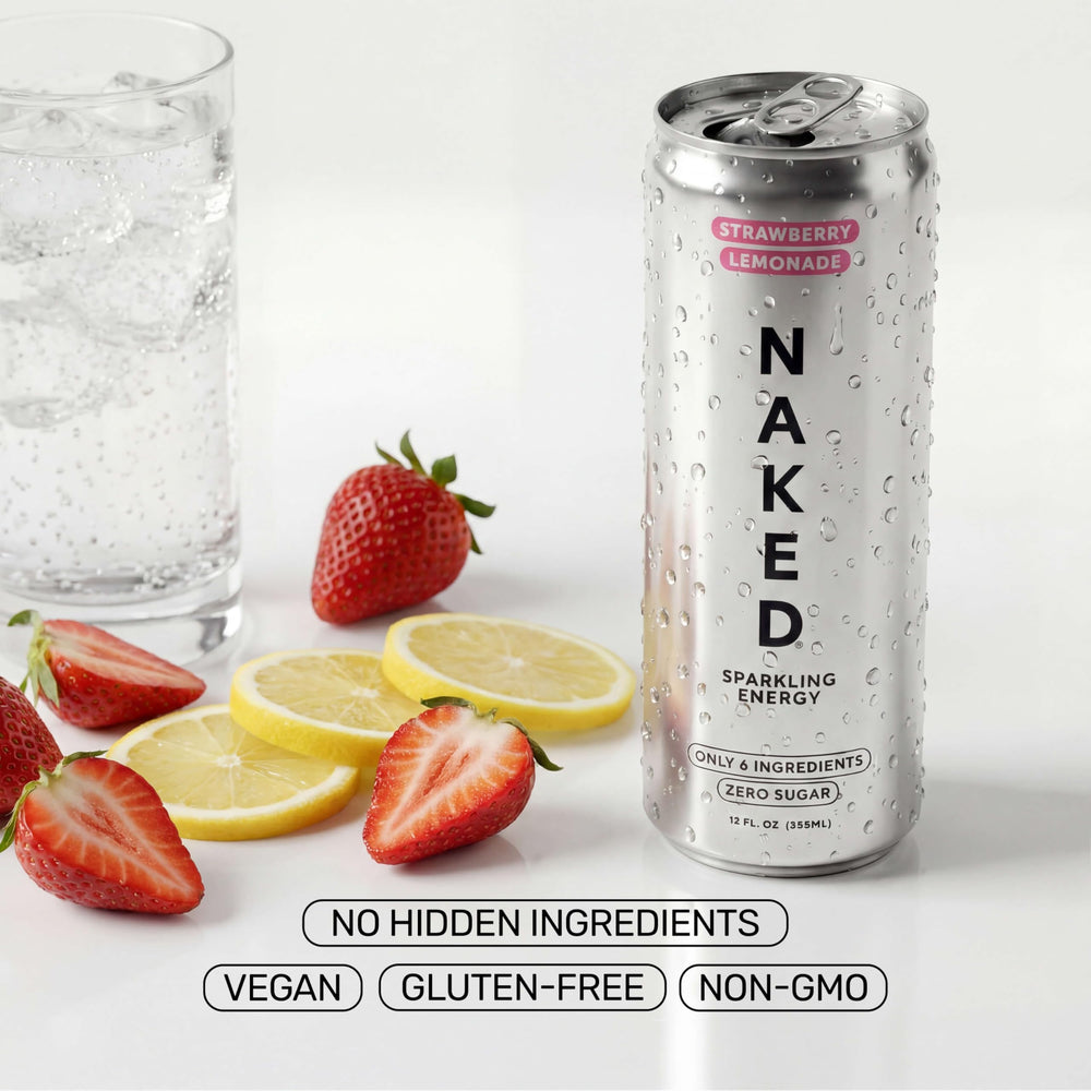 NAKED Sparkling Energy Drink zero sugar profile emphasizes light, crisp finish