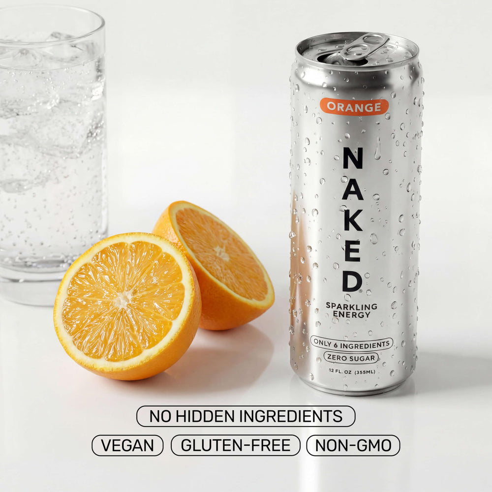 NAKED Sparkling Energy zero sugar formula using Reb M for clean sweetness