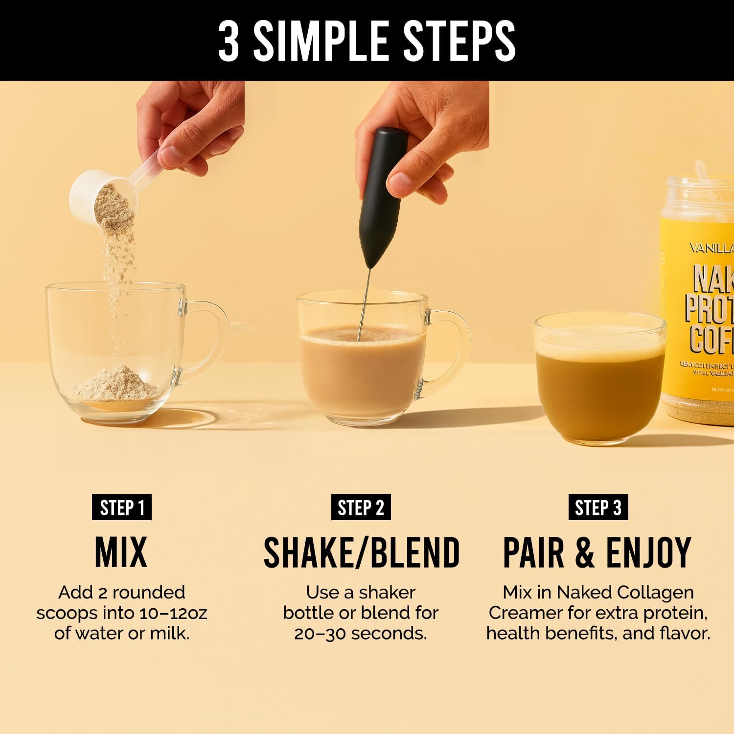 NAKED Vanilla Latte tall glass with ice delivers a refreshing chill.