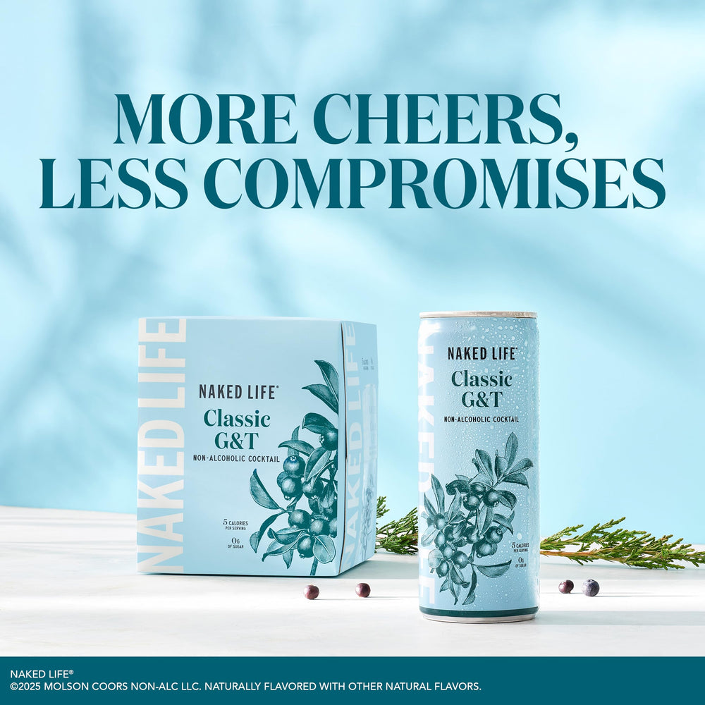 Naked Life Classic G&amp;T botanical blend highlights lemon and juniper notes.