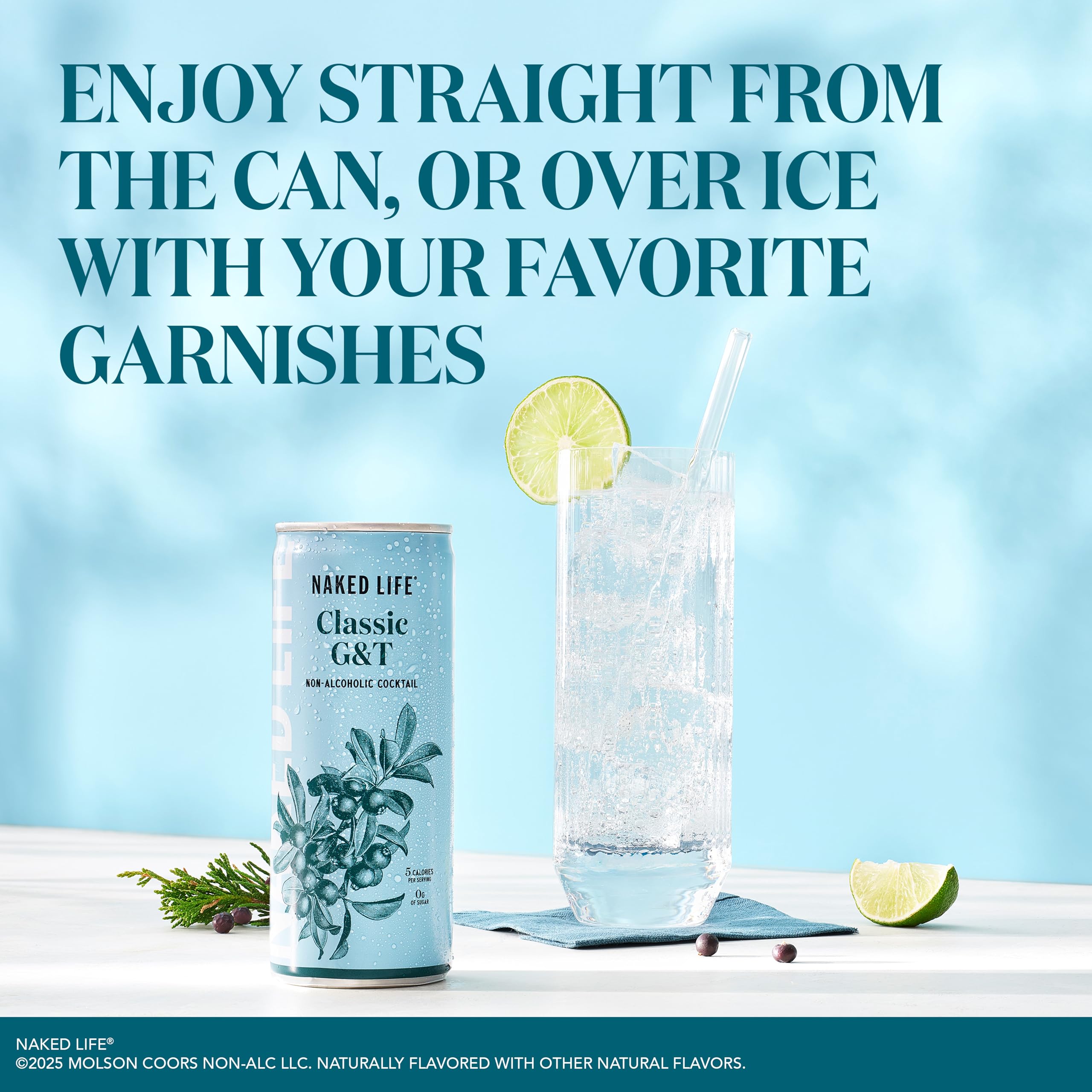 Naked Life Classic G&amp;T with savory garnish demonstrates versatile serving ideas.