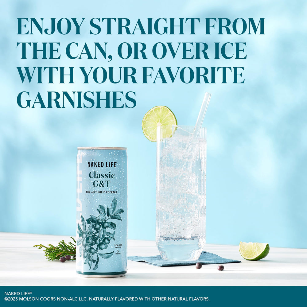 Naked Life Classic G&amp;T with savory garnish demonstrates versatile serving ideas.