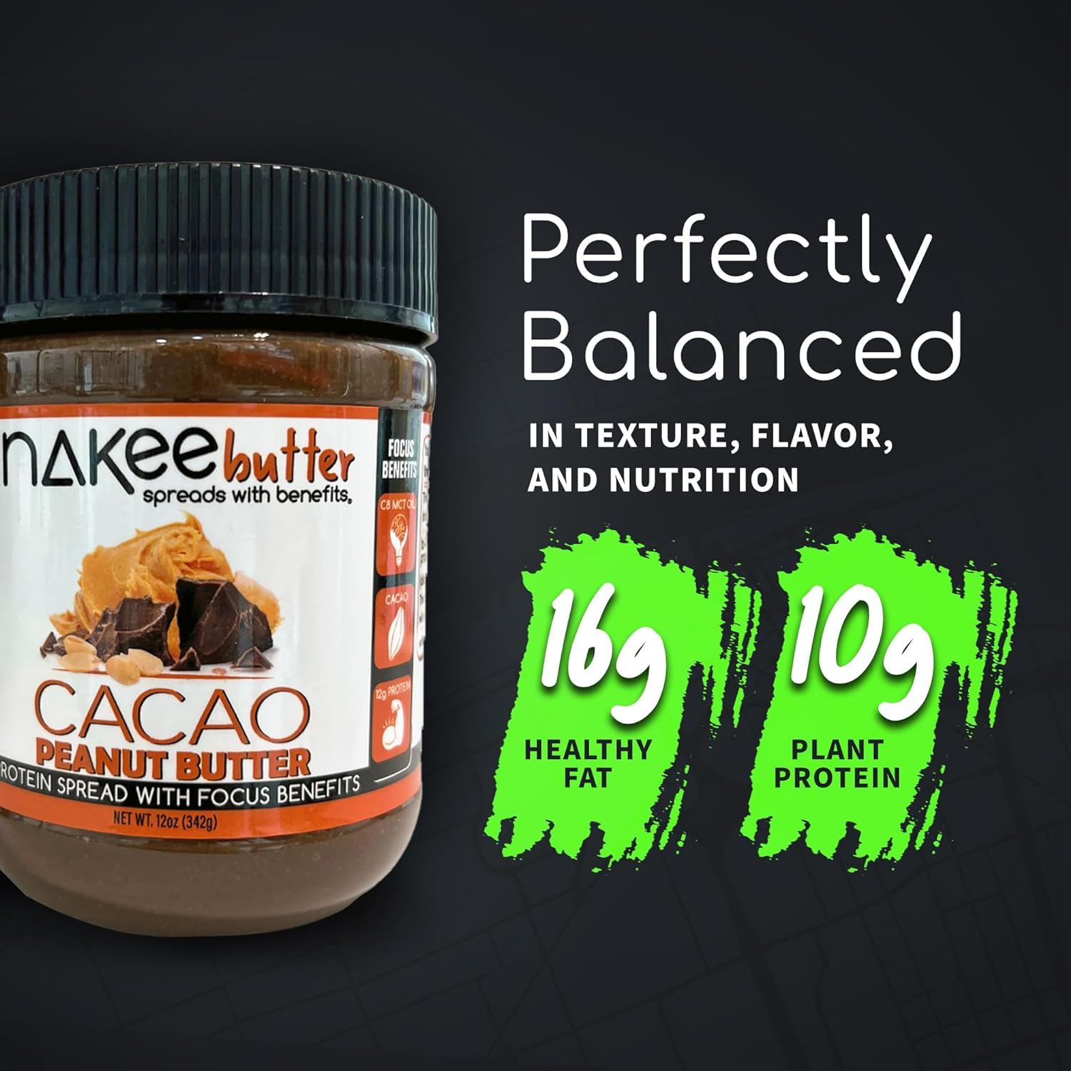 Nakee Butter Focus cacao peanut butter jar in a gym bag for on-the-go fueling.