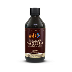 Naku Mexican Vanilla Extract bottle with vanilla beans inside for rich baking flavor.