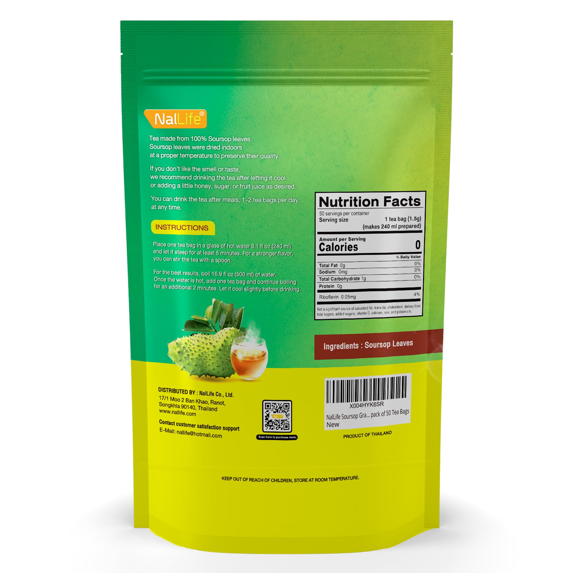 NalLife Soursop tea bags closeup reveals authentic leaf pieces for premium quality.