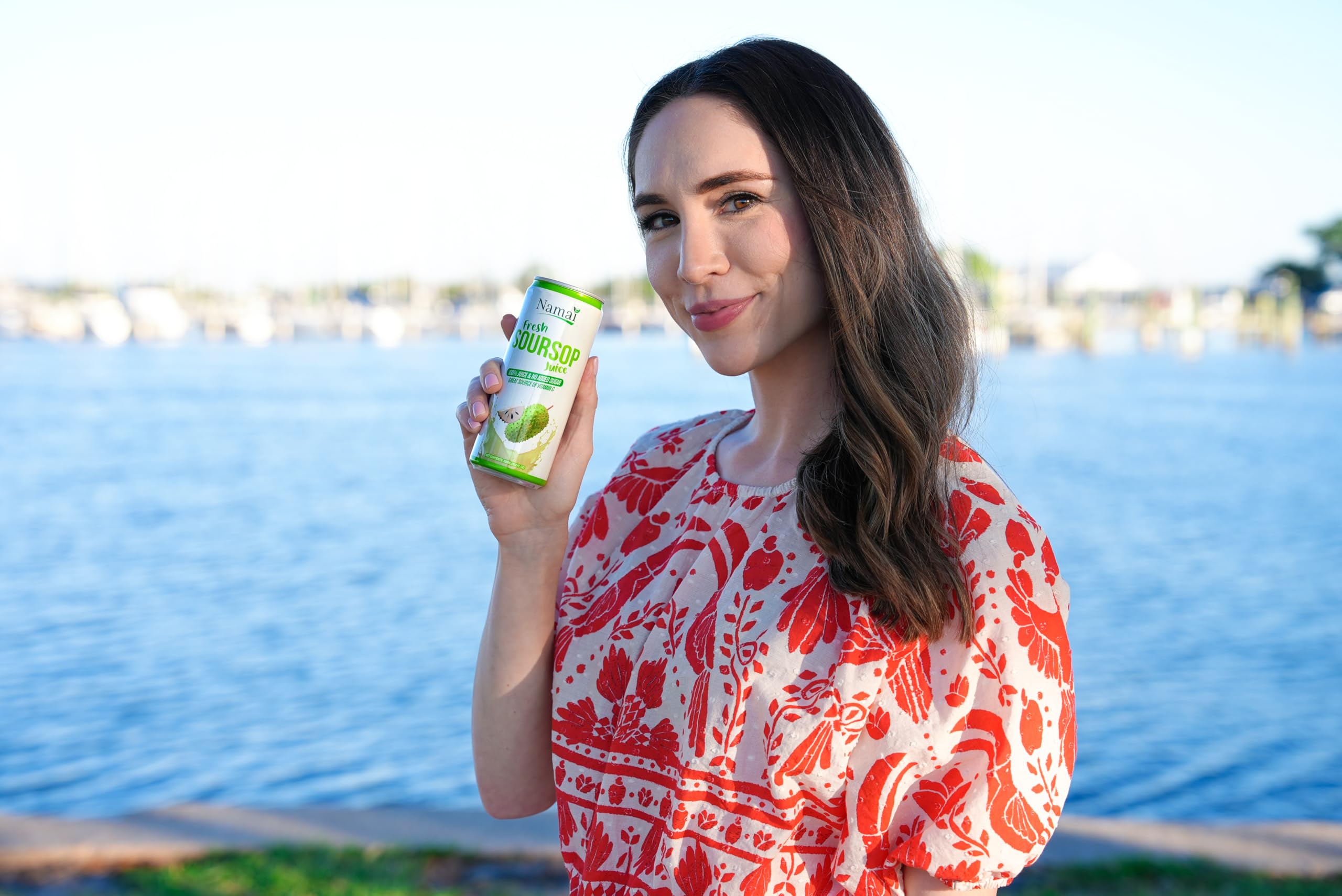 Namai Soursop Juice label close-up highlights single-ingredient fruit content.