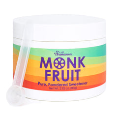 NAMANNA Pure Monk Fruit Sweetener bottle shows zero-calorie sweetness for beverages.