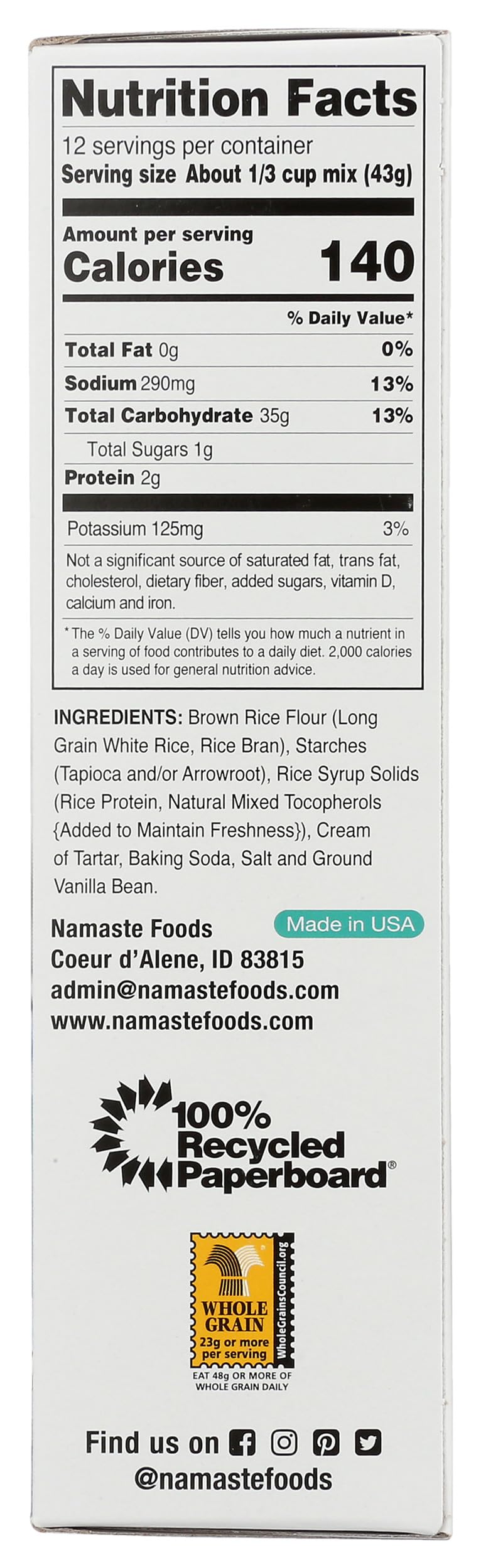 Namaste Foods Non-GMO Project Verified seal on box.