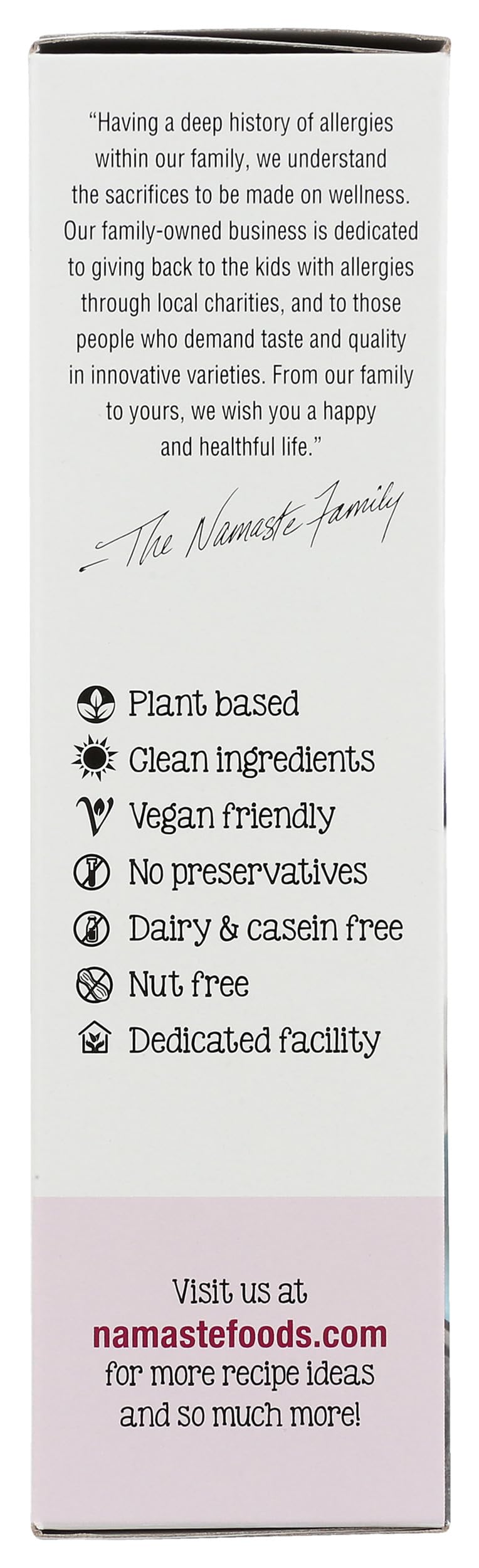 Namaste Foods USA-made packaging with clear labeling.