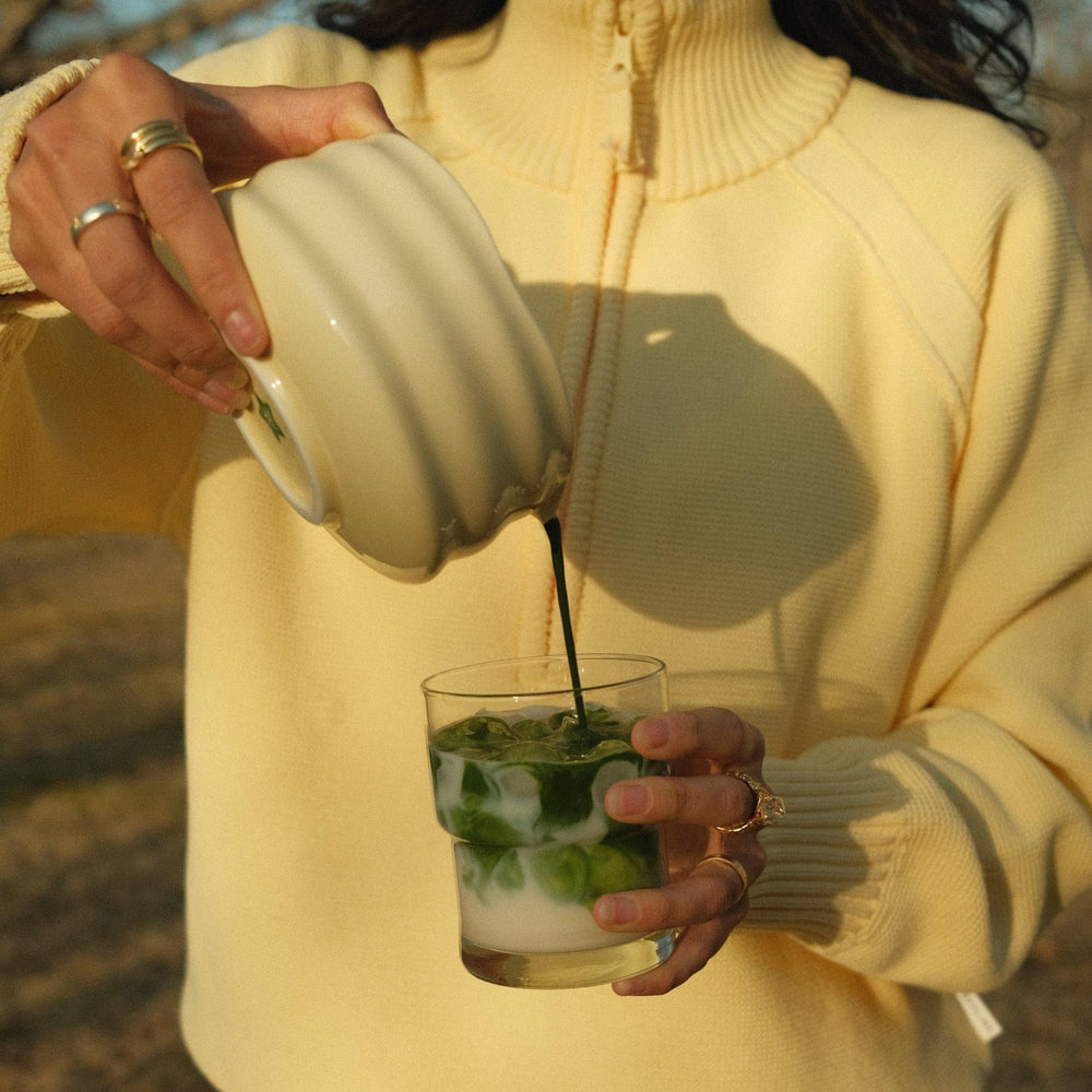 Nami Matcha brewed cup steaming, inviting balanced cup ready to sip