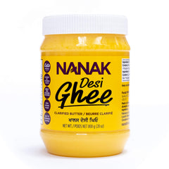Nanak Desi Ghee jar with pour spout, ideal for dairy-free cooking.